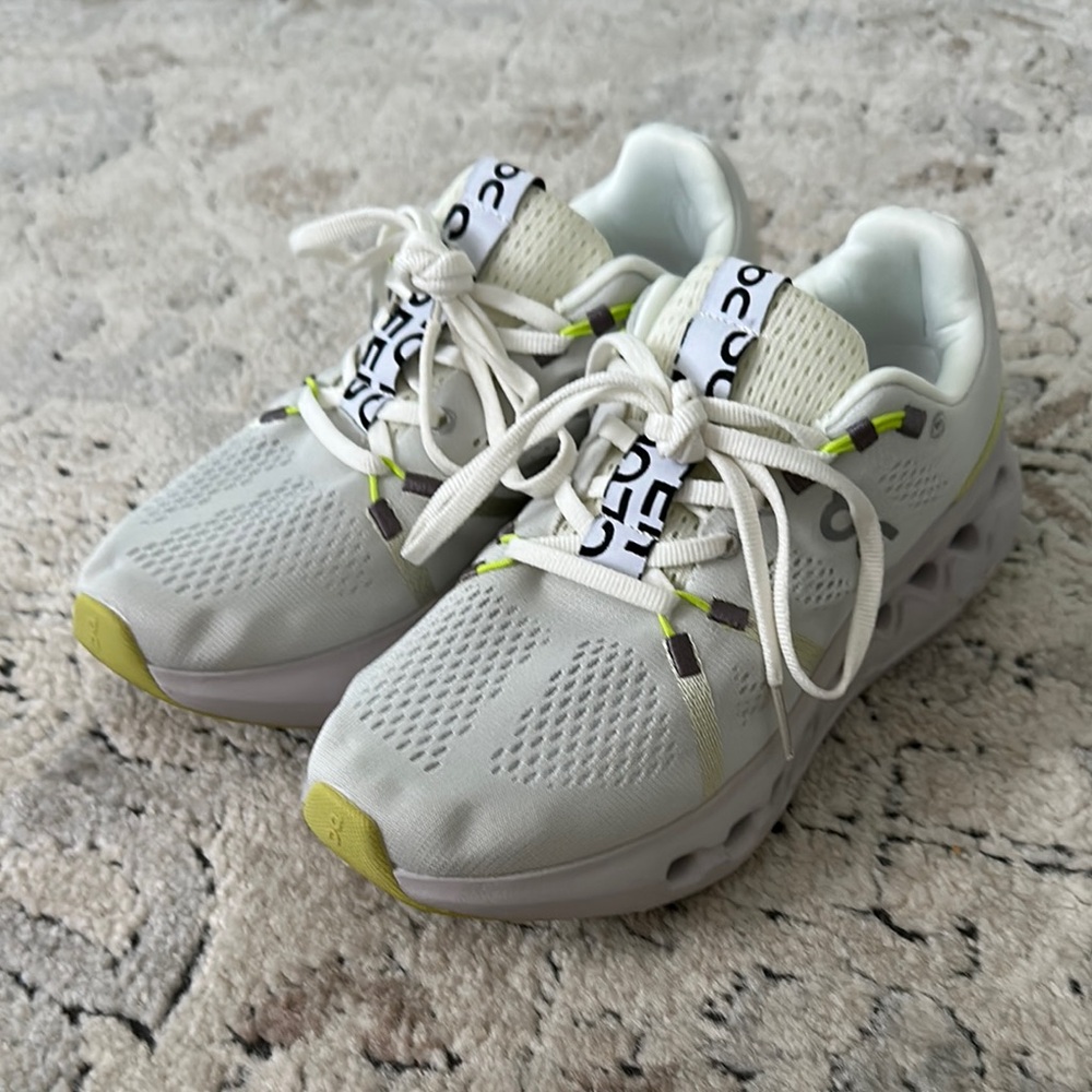 On Cloudsurfer White and Lime green